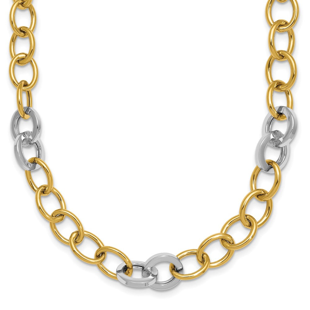 14K Two-Tone Gold Two-tone Polished 9.75mm Fancy Circle Cable Chain 18 Inch Necklace