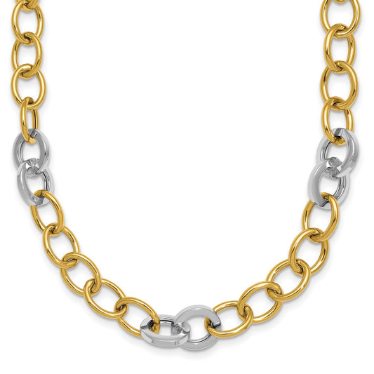 14K Two-Tone Gold Two-tone Polished 9.75mm Fancy Circle Cable Chain 18 Inch Necklace