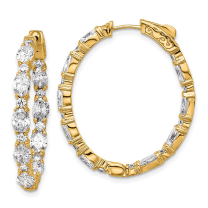 14K Yellow Gold 5 1/4 carat Lab Grown Diamond VS/SI+ G+ Oval and Round Complete In and Out Hoop Earrings