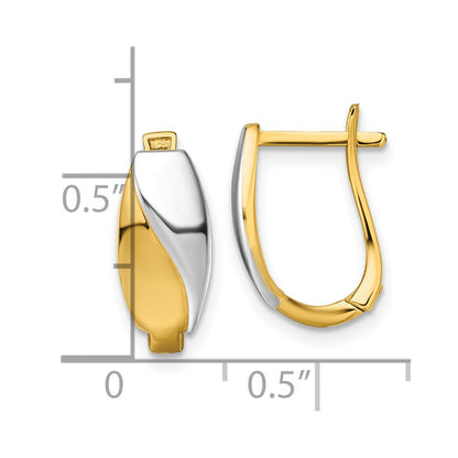 14K Yellow Gold with Rhodium Polished Hinged Hoop Earrings