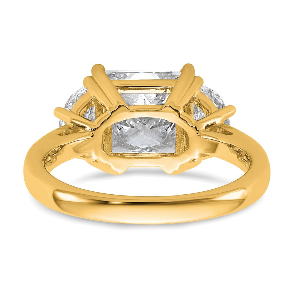 14K Yellow Gold 4 carat Certified Lab Grown Diamond VS+ F+ Princess and Half Moon Complete Three Stone Engagement Ring