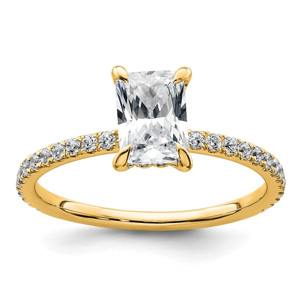 14K Yellow Gold 1 1/3 carat Certified Lab Grown Diamond VS/SI+ G+ Radiant Complete Solitaire with Flair Engagement Ring