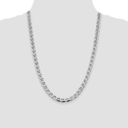 Sterling Silver Rhodium-plated 7.4mm D/C Flat Anchor Curb 24 Inch Chain