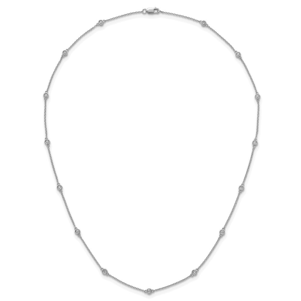 14K White Gold Complete 3/8 carat Bezel-set Diamond and Cable Chain 15-Station 18 Inch Necklace