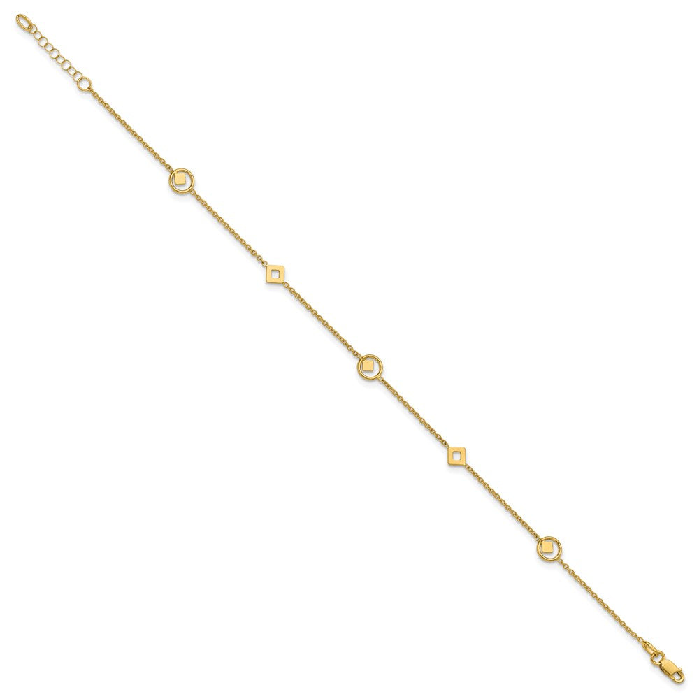 14K Yellow Gold Polished Geometric 5-Station 9 Inch Plus 1 Inch Extender - Total 10 Inch Anklet