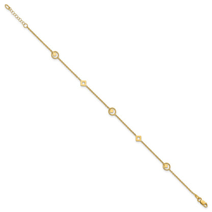 14K Yellow Gold Polished Geometric 5-Station 9 Inch Plus 1 Inch Extender - Total 10 Inch Anklet