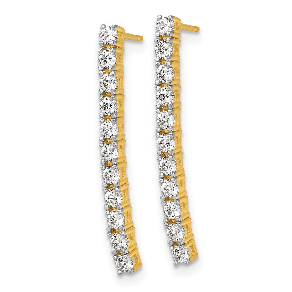 14K Yellow Gold Polished CZ Bar Dangle Post Earrings