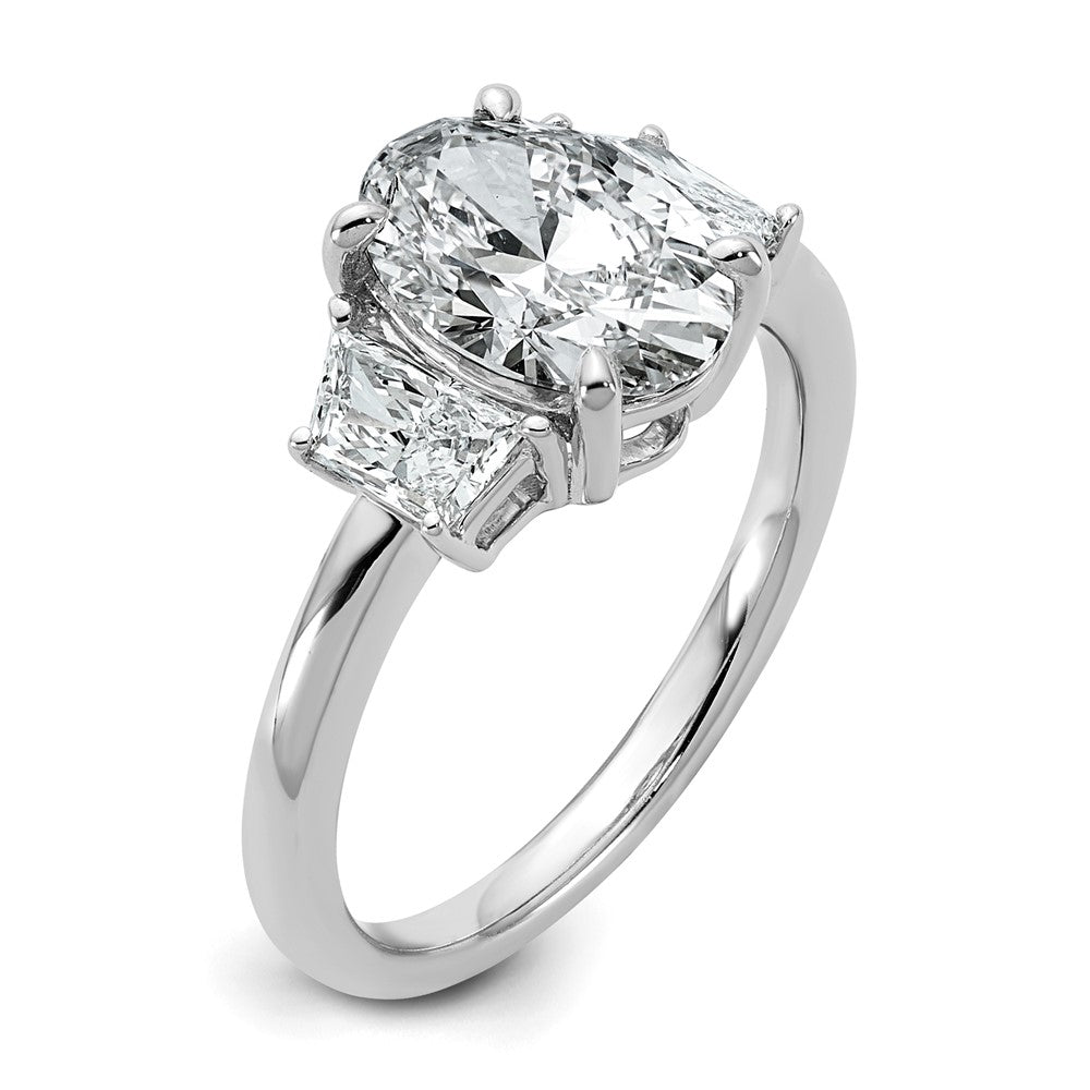 14K White Gold 2 3/4 carat Certified Lab Grown Diamond VS+ F+ Oval and Trapezoid Complete Three Stone Engagement Ring