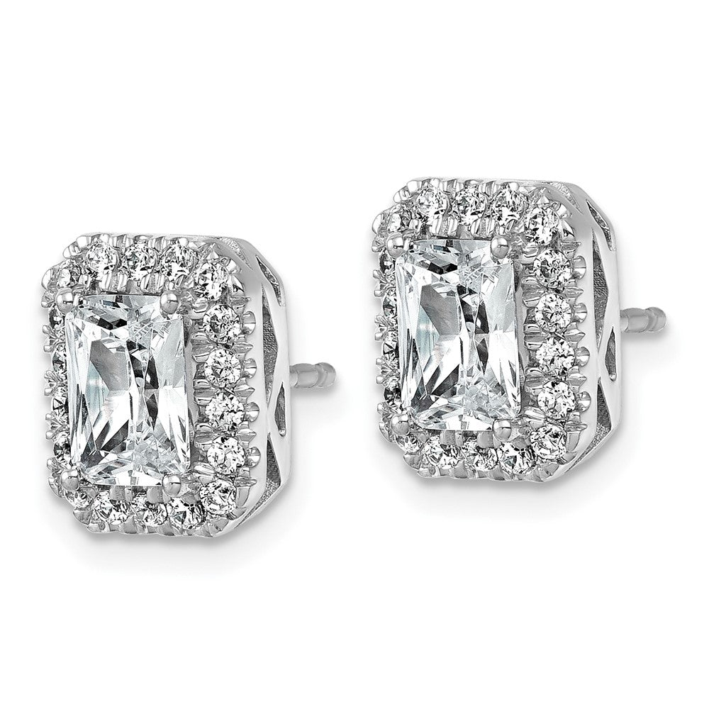 14K White Gold 1/2ct Radiant Lab Grown VS/SI+ G+ Dia Halo Semi-mount Earrings