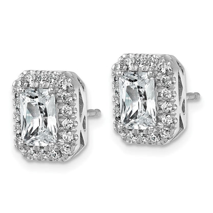 14K White Gold 1/2ct Radiant Lab Grown VS/SI+ G+ Dia Halo Semi-mount Earrings
