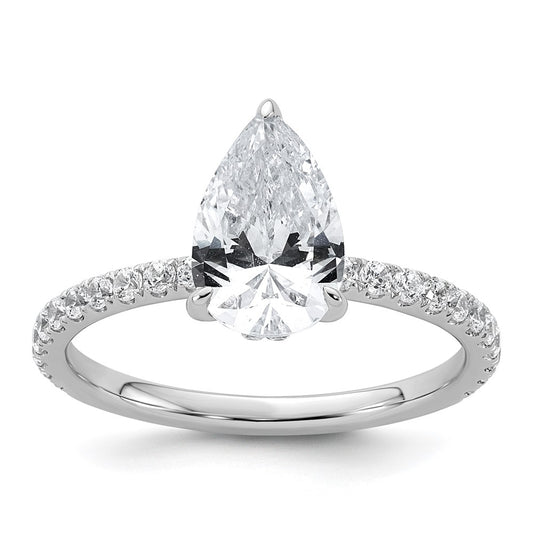 14K White Gold 2 carat Certified Lab Grown Diamond VS/SI+ G+ Pear Complete Solitaire with Flair Engagement Ring