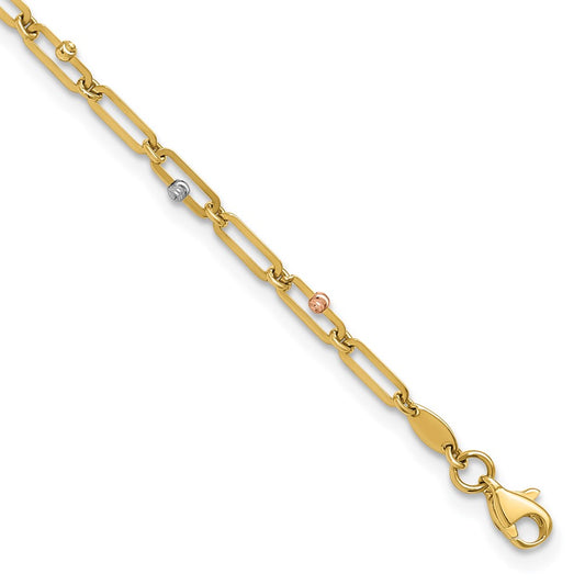 10K Tri-Color Gold Tri-color Polished and Diamond-cut 10in Anklet