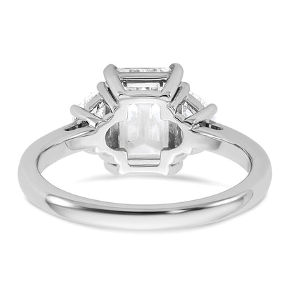 14K White Gold 2 1/2 carat Certified Lab Grown Diamond VS+ F+ Complete Emerald and Half Moon Three Stone Engagement Ring