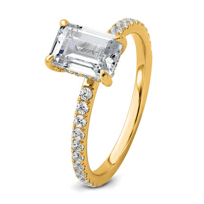 14K Yellow Gold 2 carat Certified Lab Grown Diamond VS/SI+ G+ Emerald Complete Solitaire with Flair Engagement Ring