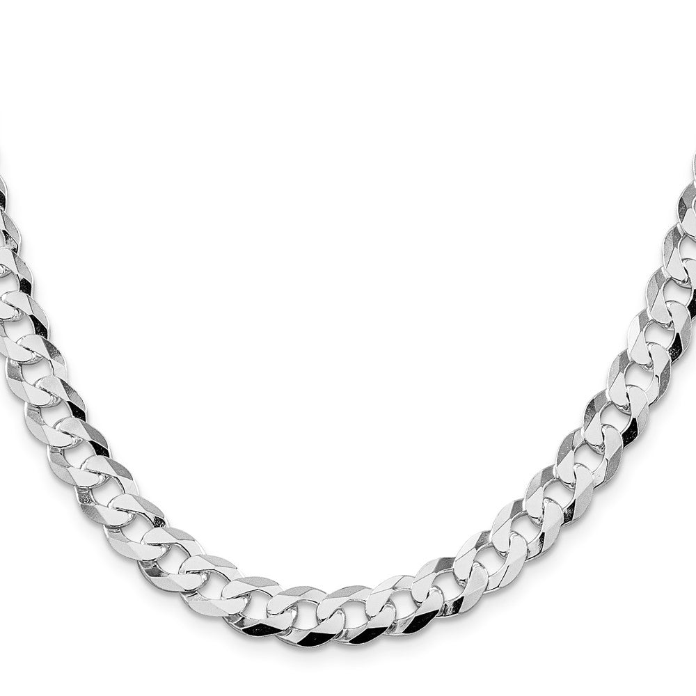 Sterling Silver Rhodium-plated 8.5mm Flat Curb 28 Inch Chain