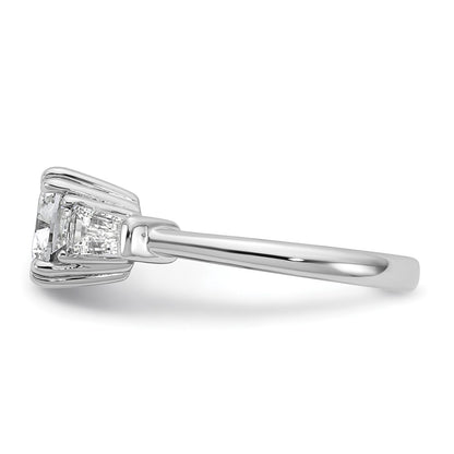 14K White Gold 5/8 carat Lab Grown Diamond VS+ F+ Tapered Baguette 2 carat Cushion Center Semi Mount Three Stone Engagement Ring