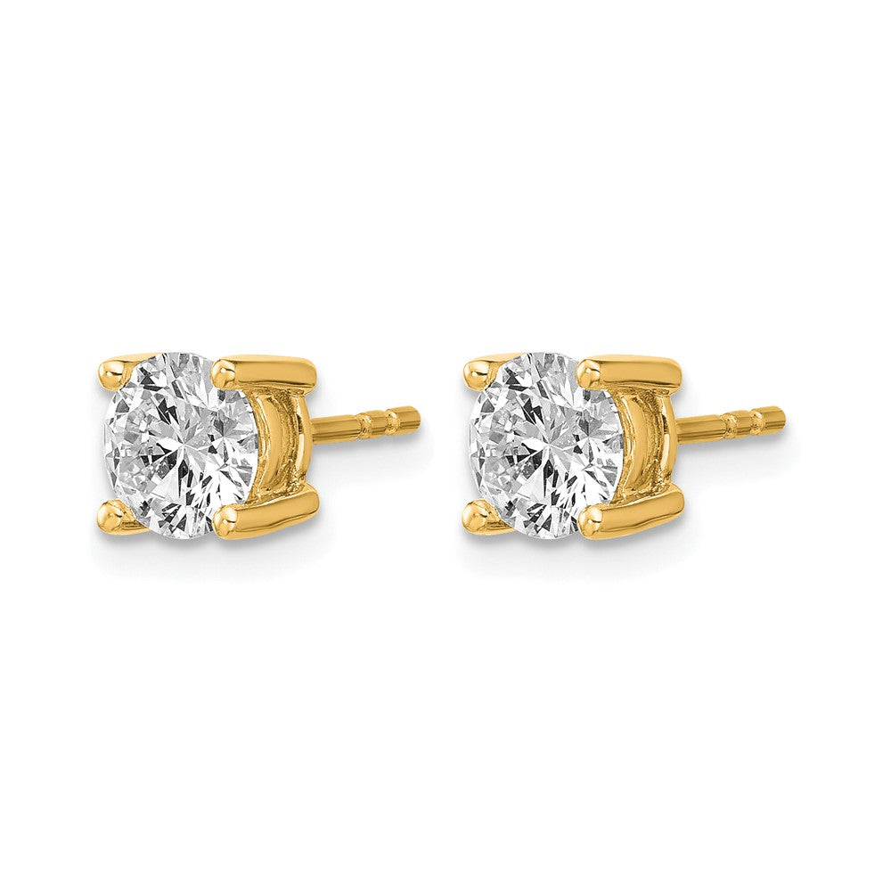 14K Yellow Gold 1 1/2 carat Certified Lab Grown Diamond VS/SI+ G+ Round Complete Four Prong Lightweight Stud Earrings