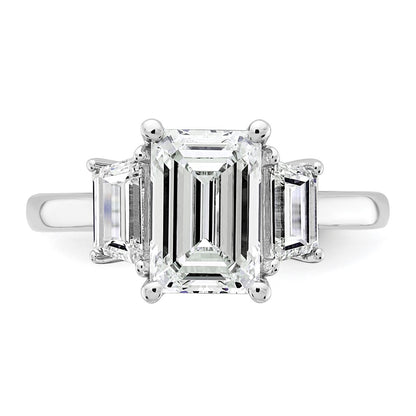 14K White Gold 3 1/3 carat Lab Grown Diamond VS+ F+ Complete Emerald and Trapezoid Engagement Ring