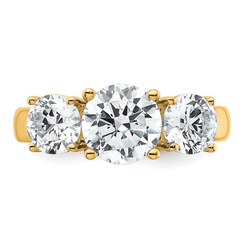 14K Yellow Gold 3 carat Certified Lab Grown Diamond VS+ F+ Three Stone Complete Engagement Ring