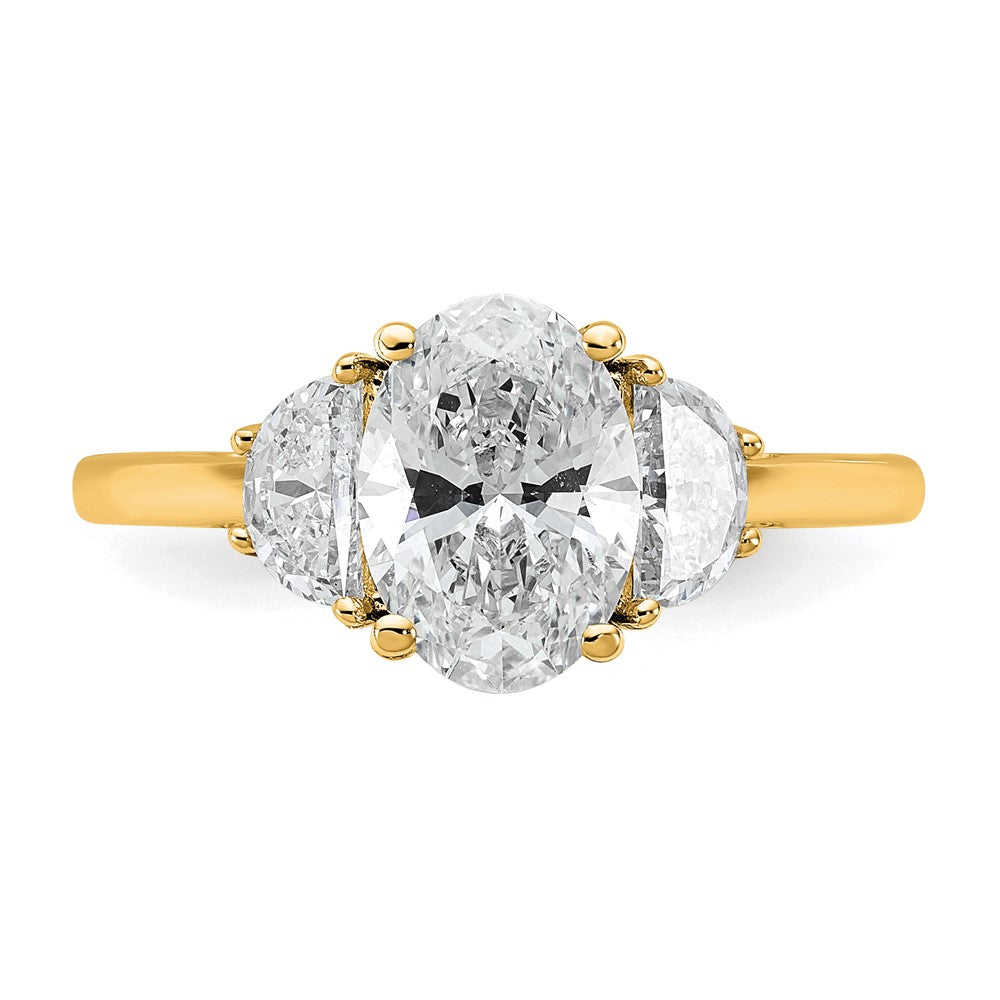 14K Yellow Gold 2 carat Certified Lab Grown Diamond VS+ F+ Complete Oval and Half Moon Three Stone Engagement Ring