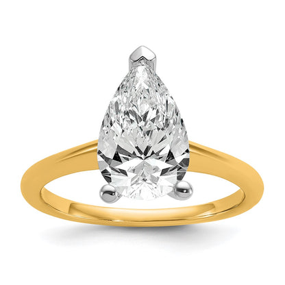 14K Two-Tone Gold Two-tone 2 1/2 carat Lab Grown Diamond VS+ F+ Pear Solitaire Complete Engagement Ring