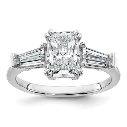 14K White Gold 2 carat Certified Lab Grown Diamond VS+ F+ Radiant with Tapered Baguette Sides Complete Engagement Ring
