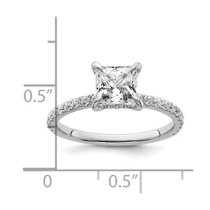 14K White Gold 2 carat Certified Lab Grown Diamond VS+ F+ Princess Complete Solitaire with Flair Engagement Ring