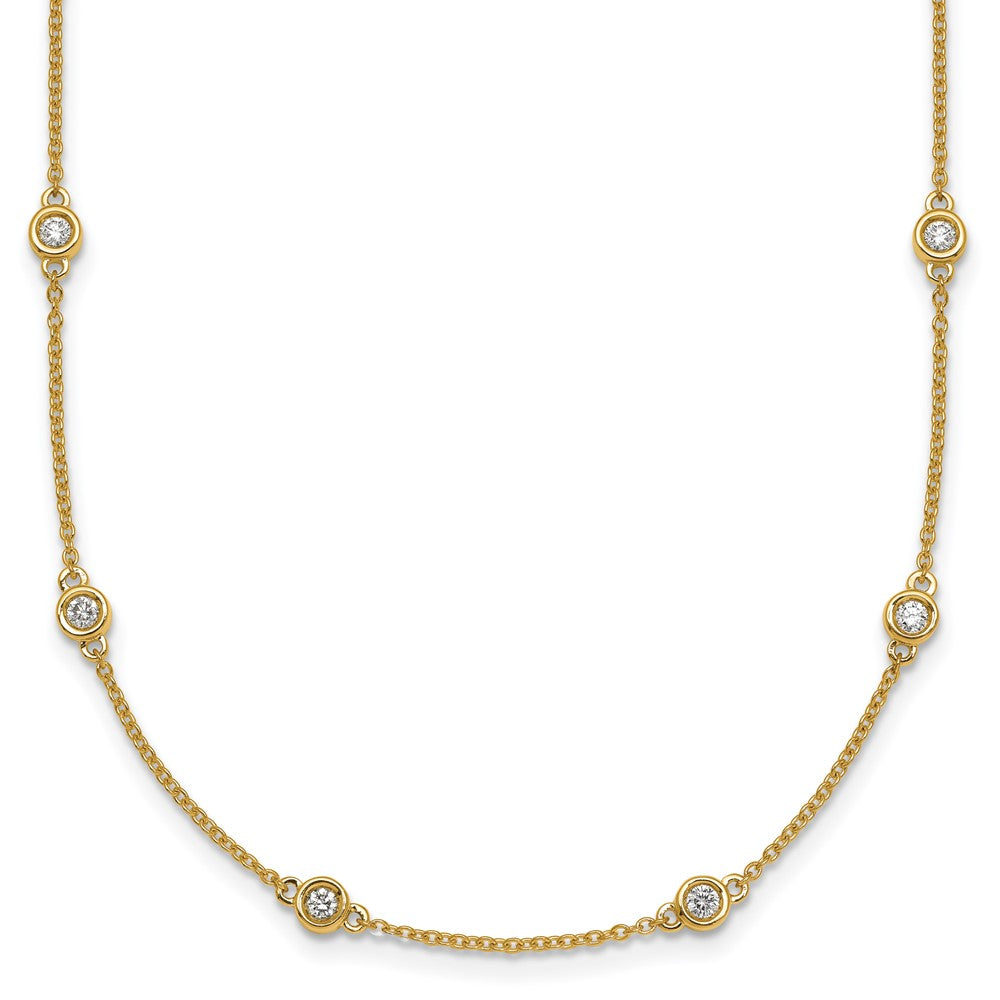 14K Yellow Gold Complete 1/2 carat Bezel-set Diamond and Cable Chain 16-Station 16 Inch Necklace