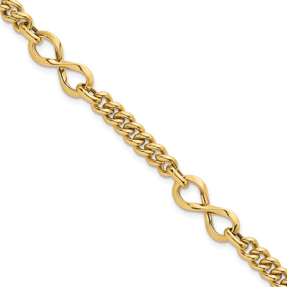 14K Yellow Gold Polished 8mm Lightweight Fancy Infinity Link and Chain 8 Inch Bracelet