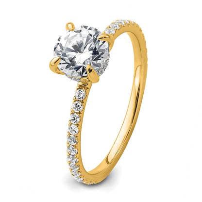 14K Yellow Gold 1 1/3 carat Certified Lab Grown Diamond VS+ F+ Round Complete Solitaire with Flair Engagement Ring