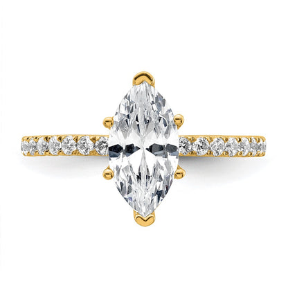 14K Yellow Gold 2 carat Certified Lab Grown Diamond VS/SI+ G+ Marquise Complete Solitaire with Flair Engagement Ring