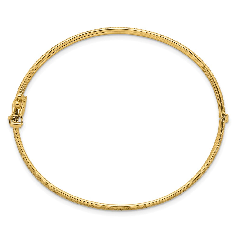 14K Yellow Gold Polished Diamond-cut Textured 8.25mm Hinged Oval Bangle Bracelet