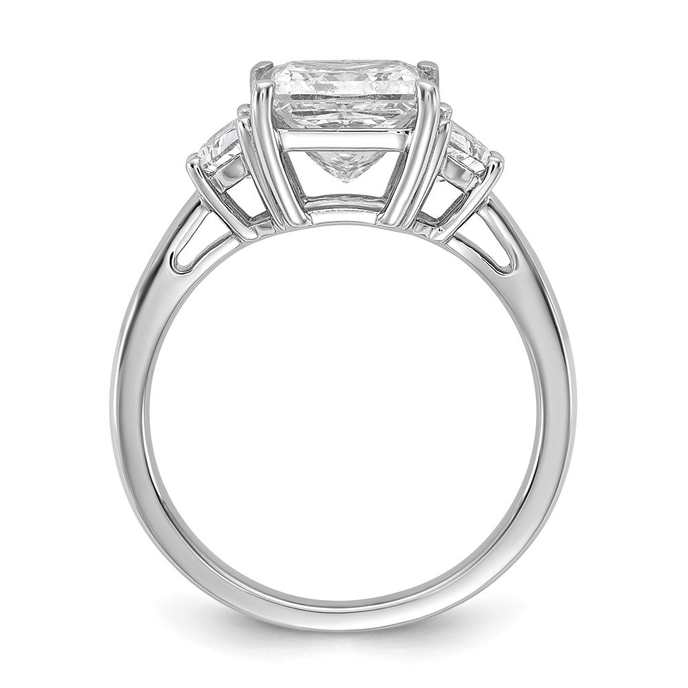 14K White Gold 3 1/8 carat Certified Lab Grown Diamond VS+ F+ Princess and Half Moon Complete Three Stone Engagement Ring