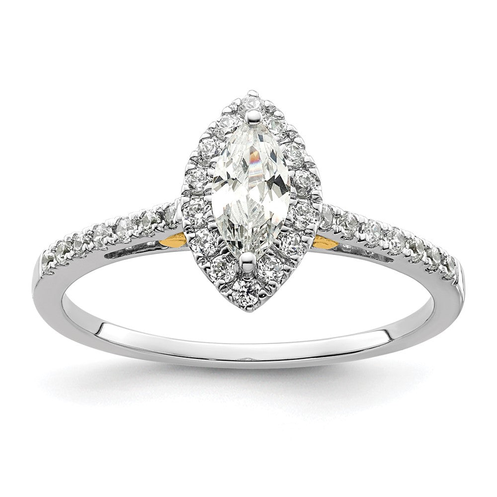 14K Two-Tone Gold Two-tone Halo (Holds 1/2 carat (8x4mm) Marquise Center) 1/4 carat Diamond Semi-mount Engagement Ring