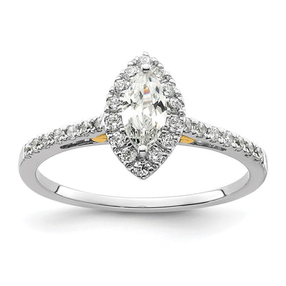 14K Two-Tone Gold Two-tone Halo (Holds 1/2 carat (8x4mm) Marquise Center) 1/4 carat Diamond Semi-mount Engagement Ring