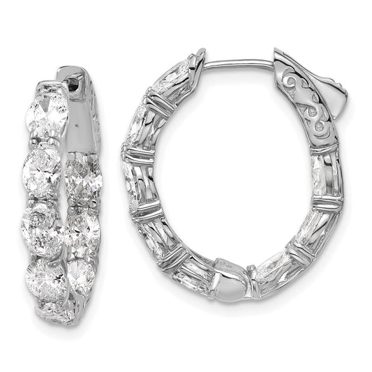 14K White Gold 4 carat Lab Grown Diamond VS/SI+ G+ Oval and Round Complete In and Out Hoop Earrings