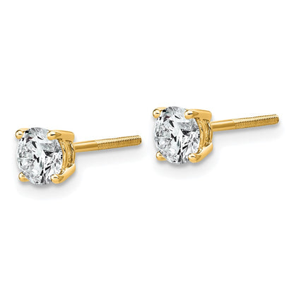 14K Yellow Gold 1 carat Lab Grown Diamond VS/SI+ G+ Round Complete Four Prong Lightweight Screwback Stud Earrings