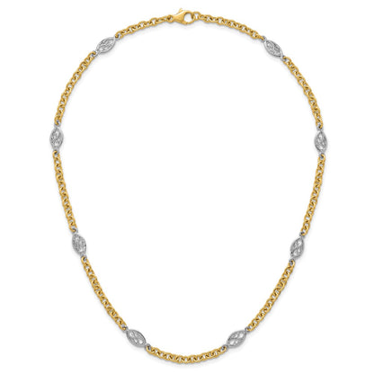 14K Two-Tone Gold Two-tone Polished 6.5mm Fancy Cable Chain and Filigree Oval 18 Inch Necklace