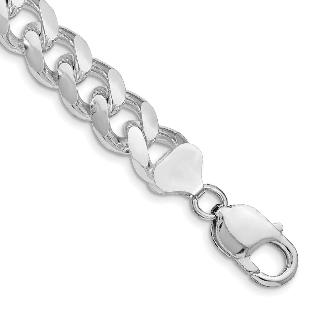 Sterling Silver Rhodium-plated 10.5mm Domed w/ Side D/C Curb Chain