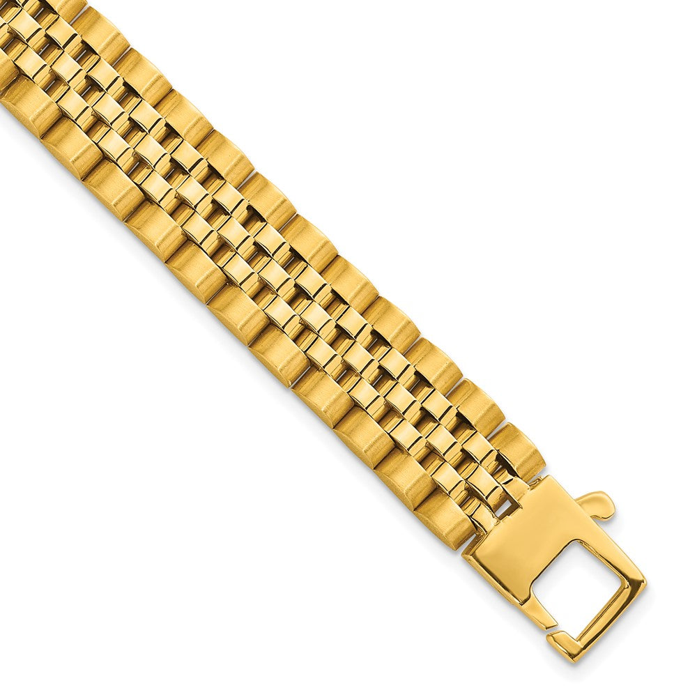 14k Yellow Gold Brushed and Polished Fancy Link 12mm Men's Chain Bracelet