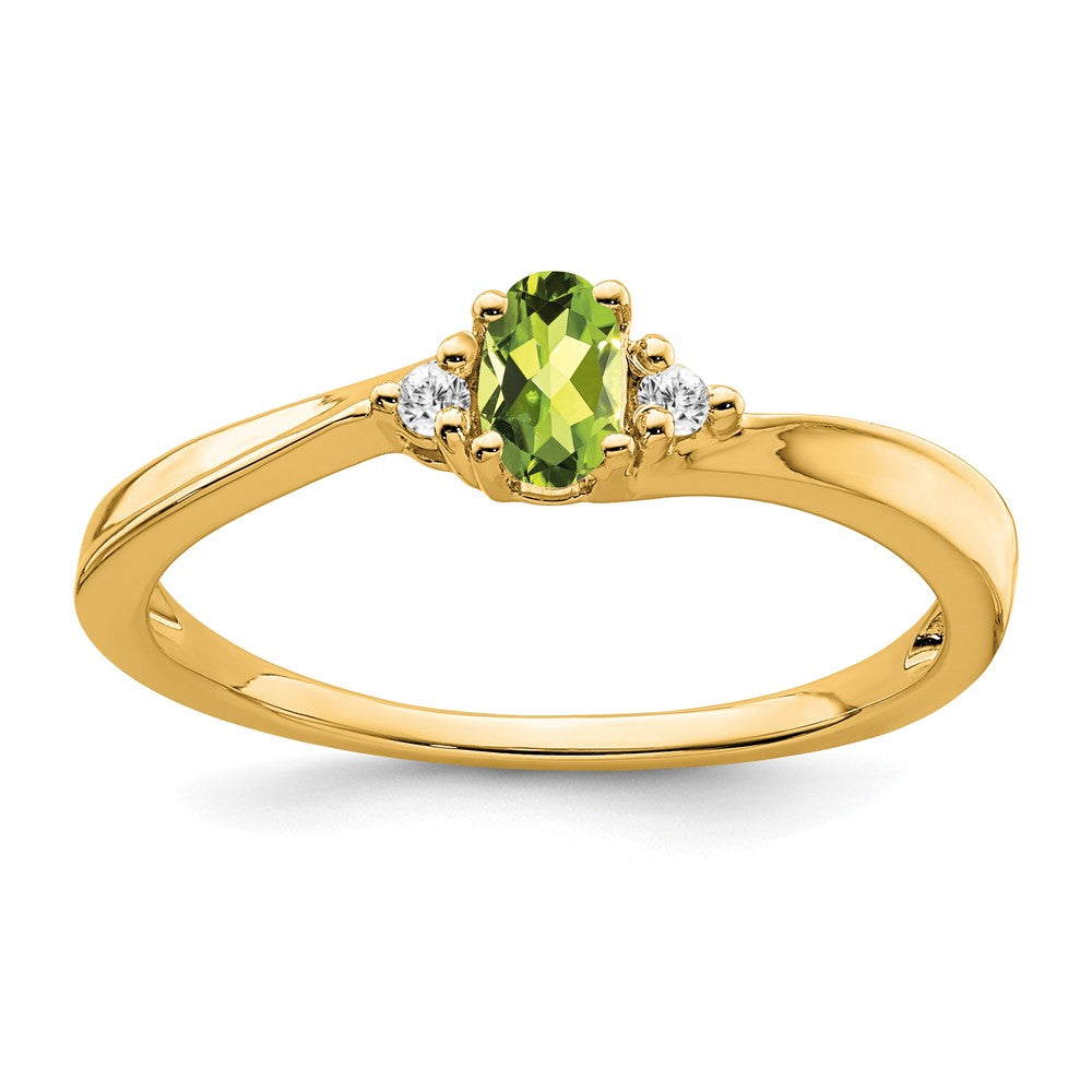 14K Yellow Gold 5x3 Oval August/Peridot and Diamond Ring