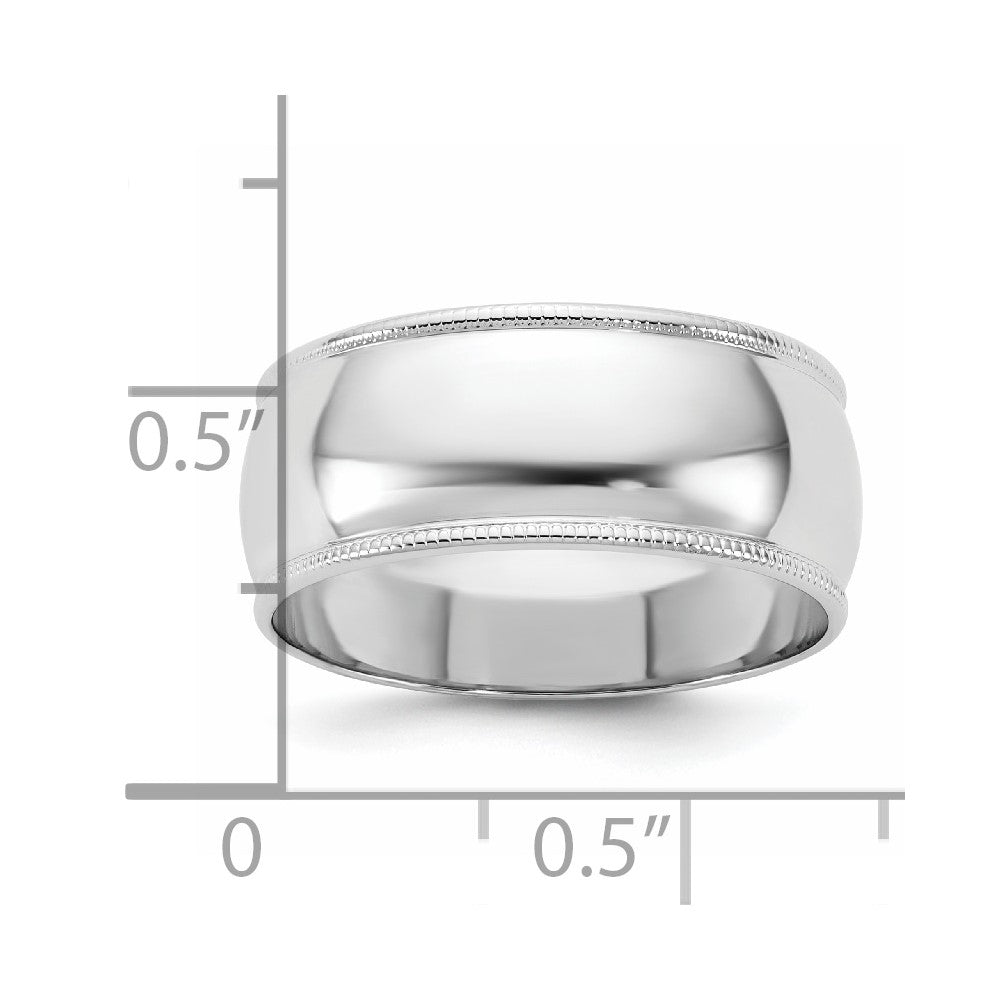 14k White Gold 8mm LTW Milgrain Half Round Wedding Band Ring
