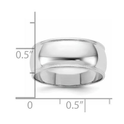 14k White Gold 8mm LTW Milgrain Half Round Wedding Band Ring