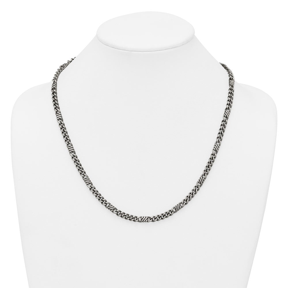 Sterling Silver Black Ruthenium-plated Brushed Fancy Curb Chain Mens 22 Inch Necklace