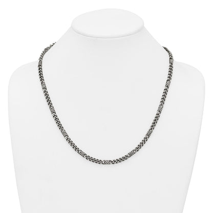 Sterling Silver Black Ruthenium-plated Brushed Fancy Curb Chain Mens 22 Inch Necklace
