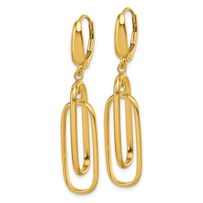 14K Yellow Gold Polished Dangle Rectangles Leverback Earrings