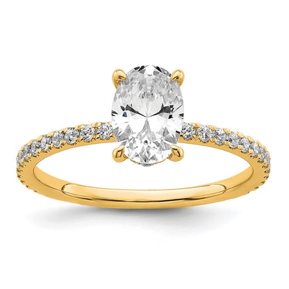 14K Yellow Gold 1 1/3 carat Certified Lab Grown Diamond VS+ F+ Oval Complete Solitaire with Flair Engagement Ring