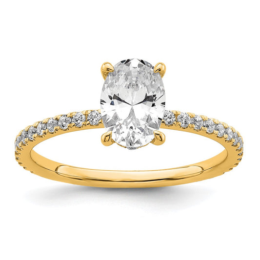 14K Yellow Gold 1 1/3 carat Certified Lab Grown Diamond VS+ F+ Oval Complete Solitaire with Flair Engagement Ring