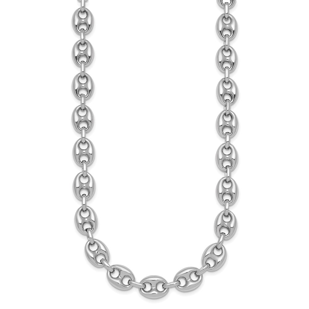 Sterling Silver Rhodium-plated Puffed Anchor/Mariner Link 18 Inch Necklace
