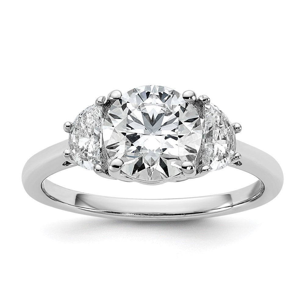 14K White Gold 1/2 carat Lab Grown Diamond VS+ F+ 1 1/2 carat Center Round Semi Mount Three Stone Engagement Ring
